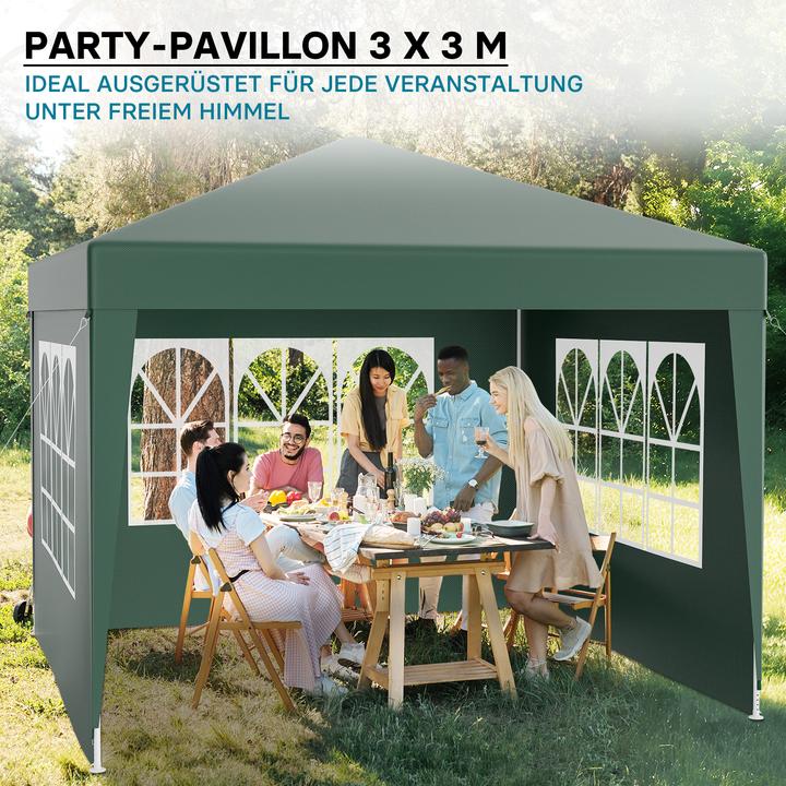 Produktbild Wiltec Pavillon 3x3m in Grün mit UV-Schutz 50+ Gartenpavillon Partyzelt Camping (300 cm, 300 cm)