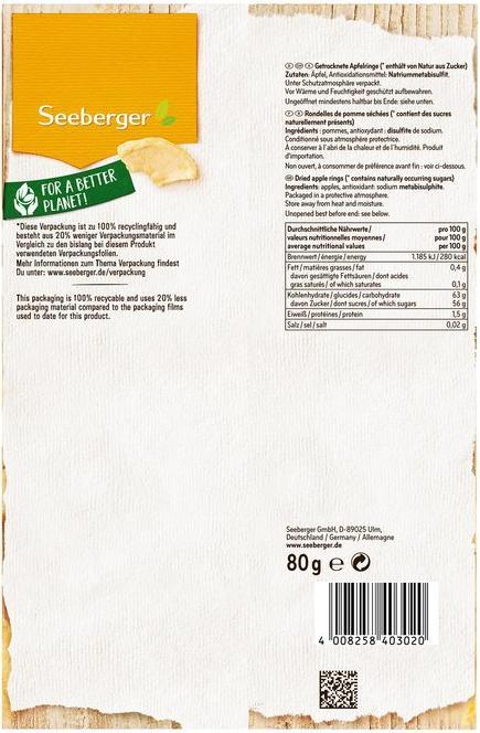Image du produit Seeberger rondelles de pomme (80 g)