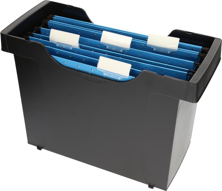 Produktbild Leitz Mini-Aktei Hängemappen-Box Plus, schwarz aus Polystyrol, stapelbar, niedrige Vorderseite, mit Trage- (A4)