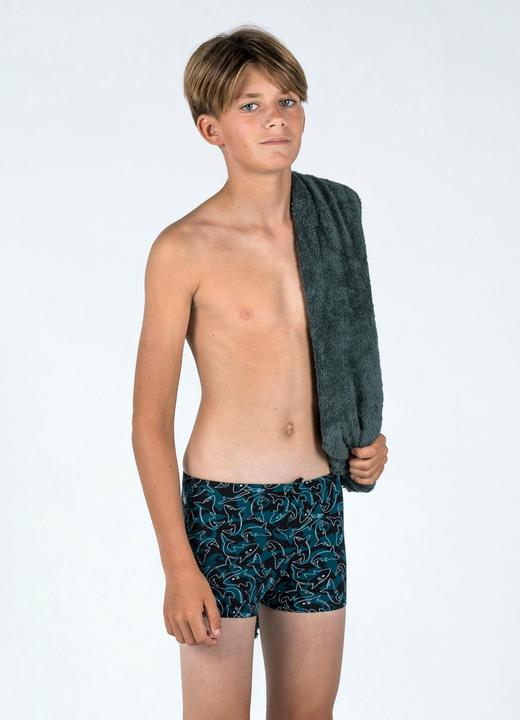Image du produit Nabaiji Maillot boxer de bain natation Garçon - 500 Fitib shark noir bleu (6, 7, 8)