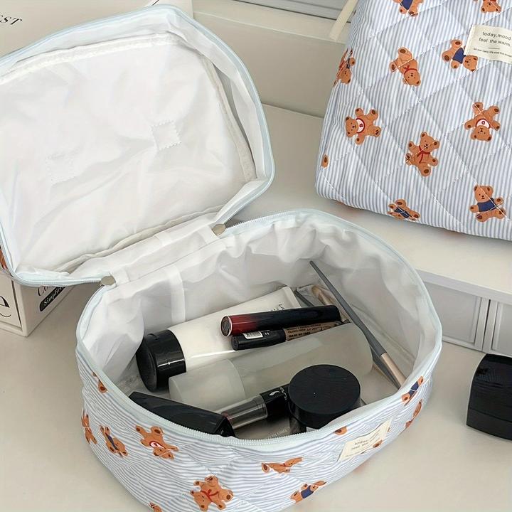 Actual product image Only-Bags.Store Cosy quilted teddy bear cosmetic bag - perfect for travelling or school - soft