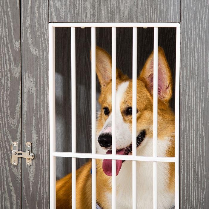 Produktbild Swisshandel24 Hundehütte Hundehaus aus Holz Transportbox mit Tischoberfläche Kissen Kleintierkäfig Beistelltisch G (Hund, Abschliessbar, Faltbar)