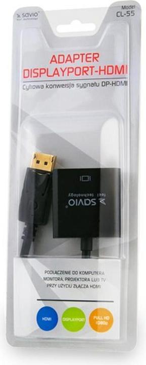 Image du produit Savio CL-55 Adaptateur de câble vidéo DP HDMI A (0.20 m, DisplayPort)