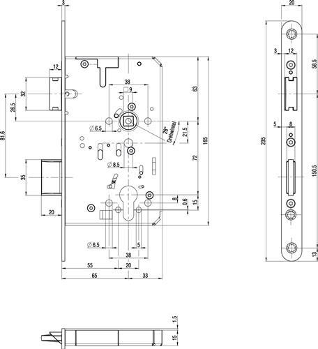 Image du produit BKS Panik-Einsteckschloss 2320 Fkt.B rd 20/65/72/9mm DIN L VA