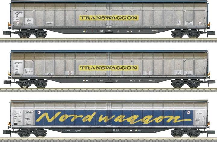 MiniTrix 18297 N 3er-Set Grossraum-Schiebewagen der Transwaggon, MHI (Track VI)