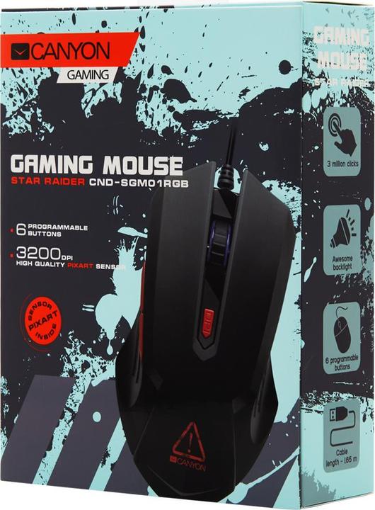 Produktbild Canyon Gaming mouse Star Rider, with RGB backlight, Macro, 6 programmable buttons, Pixart 3168 Optic (Kabelgebunden)