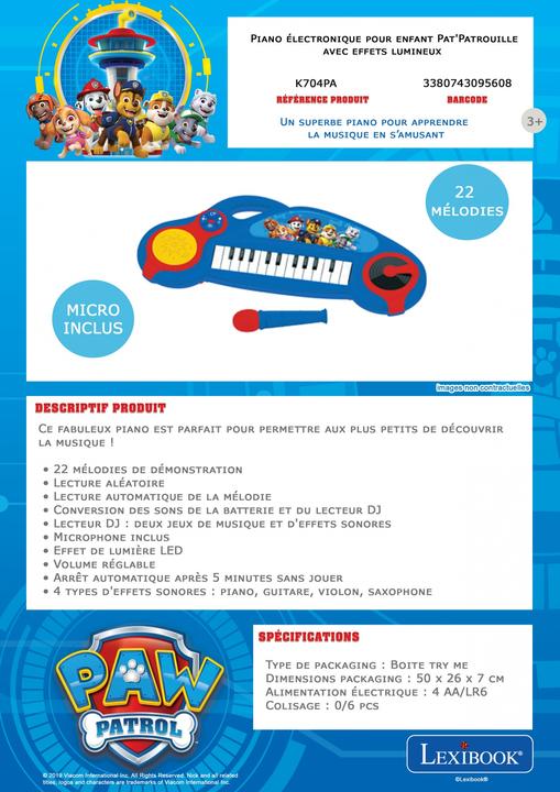 Actual product image Lexibook Paw Patrol Electronic Keyboard with Light Effects (Multilingual)