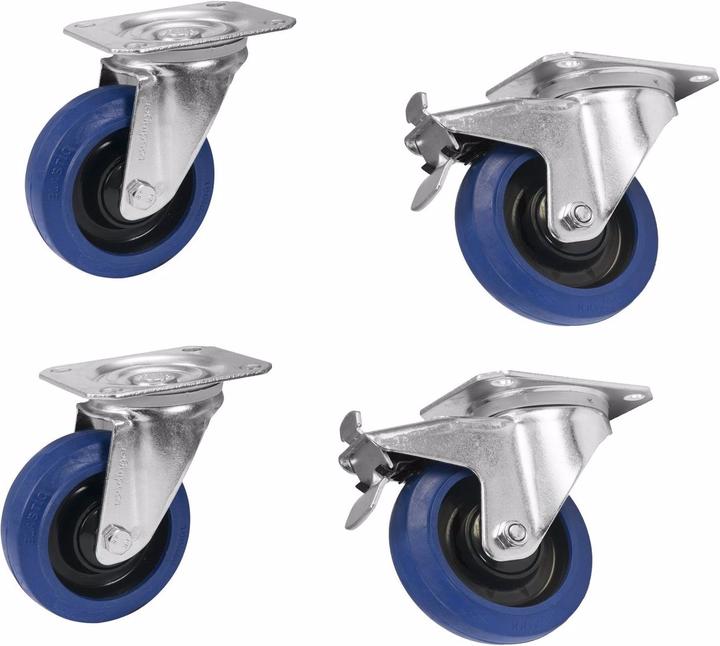 Produktbild Roadinger Set Lenkrollen 100mm blau 2x RD-100 + 2x RD-100B mit Bremse