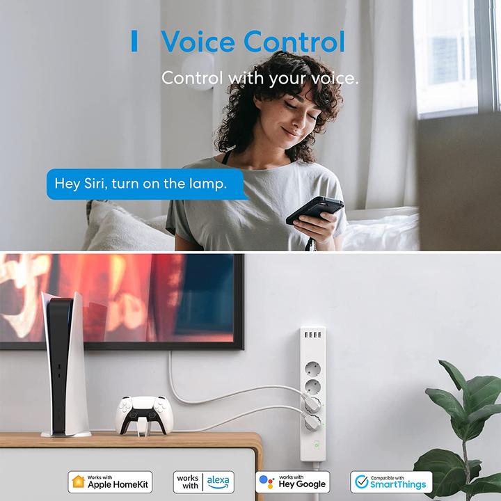 Actual product image Meross Smart Wi-Fi Surge Protector (8 x, Nema-5, USB, 1.80 m)