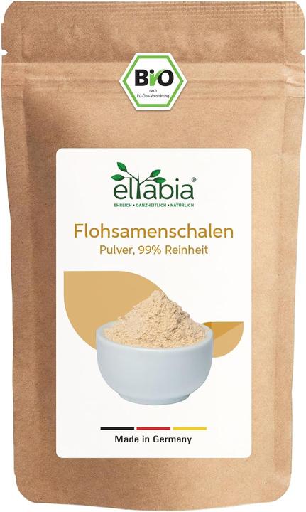 Eltabia Bio Flohsamenschalen Pulver | 99% Reinheit Flohsamen Schalen gemahlen (100 Stück, Pulver, 100 g)