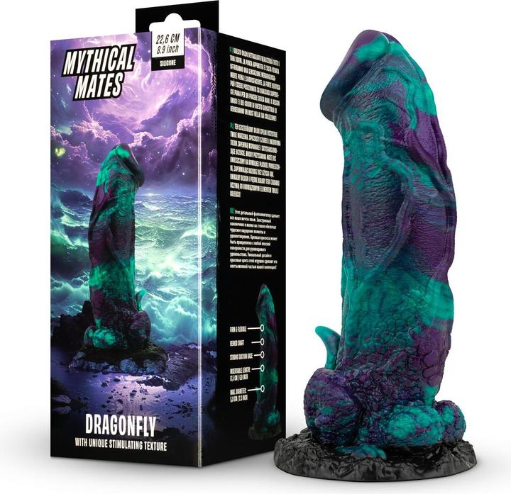 Actual product image Mythical Mates Dragonfly Dildo Purple & Green