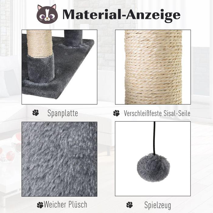Produktbild Swisshandel24 Kratzbaum Kletterbaum Katzenmöbel Katzenhöhle mit Sisalstämmen, 60 x 50 x 145 cm (145 cm, Grau)