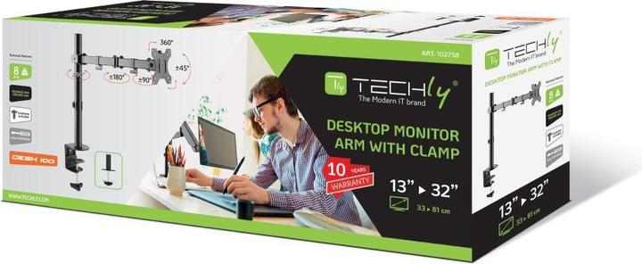 Image du produit Techly Kit de fixation pour moniteur (bras réglable) - noir - taille d'écran : 33- (Tables, 32.01")