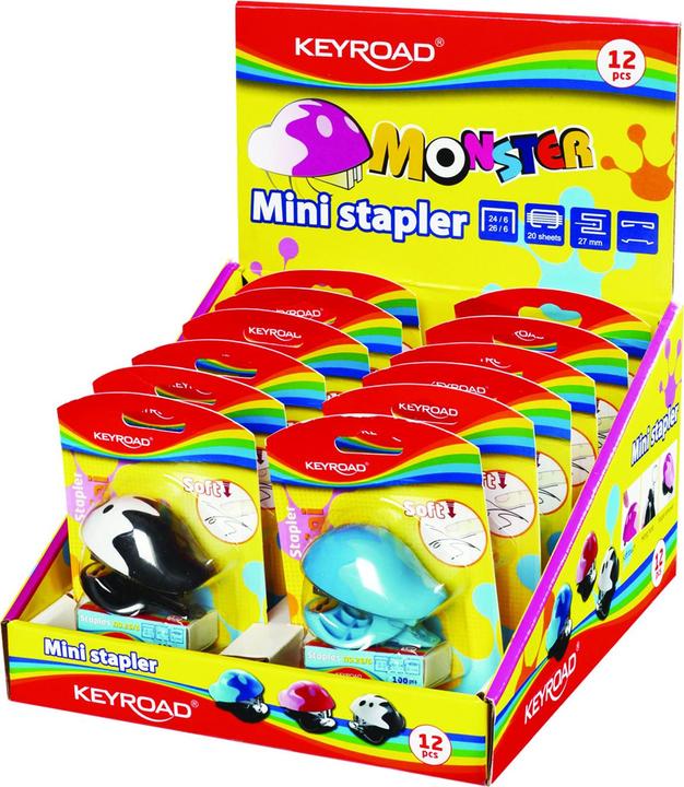 Image du produit Keyroad Mini agrafeuse + agrafes, agrafe jusqu'à 20 feuilles, emballé dans un présentoir, couleurs mélangées (20 feuilles)