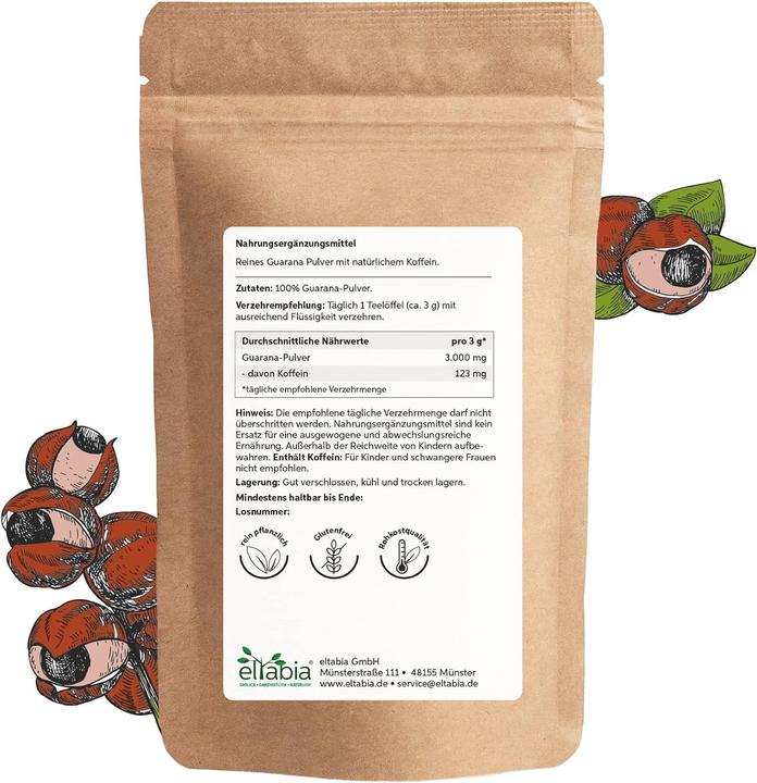 Image du produit Eltabia Poudre de guarana du Brésil | Caféine naturelle en qualité crudité premium pour remplacer le café (Poudre)