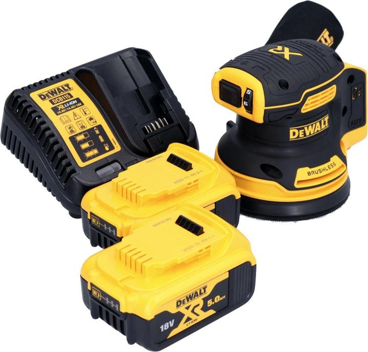 Productafbeelding DeWalt DCW 210 P2 Accu Vlakschuurmachine 18 V 125 mm Borstelloos + 2x accu 5.0 Ah + lader (Excentrische schuurmachine)