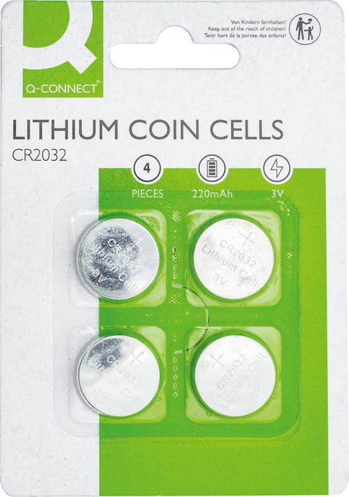 Q-Connect Lithium Knopfzellen (4 Stk., CR2032, 220 mAh)