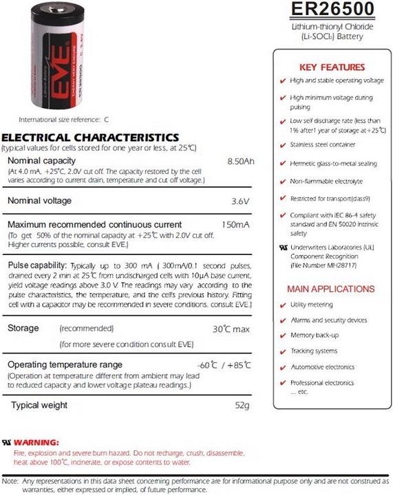 Image du produit Eve Batterie Batterie ER26500, Bobine taille C ER 26500 (1 pcs, C, 9000 mAh)