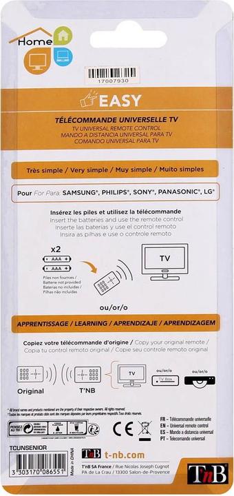 Immagine prodotto T'nB Telecomando universale Facile (Telecomando universale, Infrarossi)