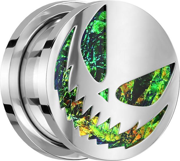 Image du produit Star Piercing Flesh Plug argent opale paillettes avec un sourire d'Halloween (sans laiton, Acier chirurgical 316L)