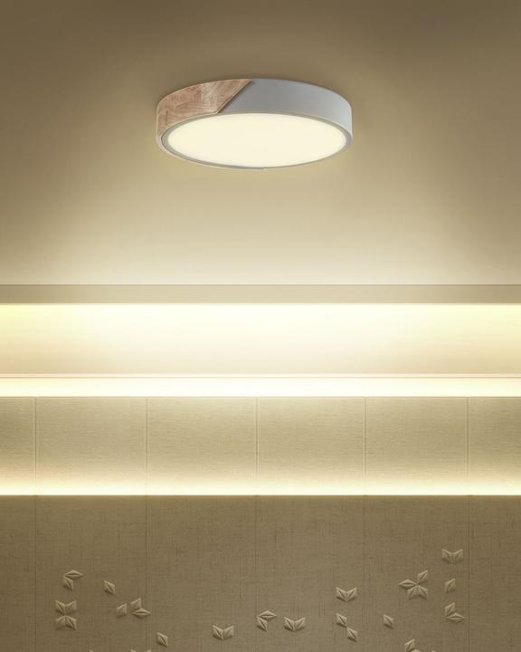 Actual product image Beliani Ceiling light LED grey / light wood shade round PATTANI (1400 lm)