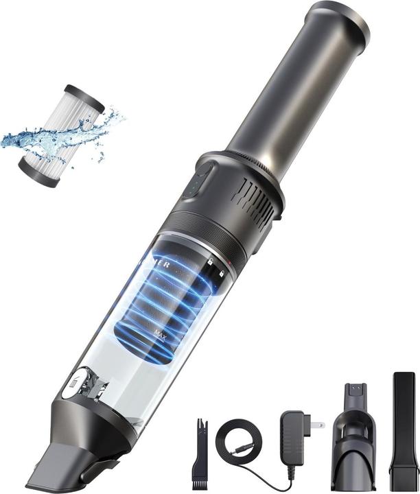 Actual product image KLAMER Handstaubsauger, 140W Akku Handstaubsauger, Leistungsstark mit 16.000 PA und 36 min Laufzeit
