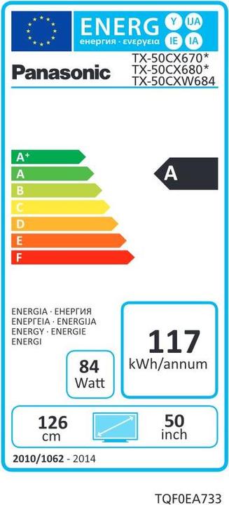 Energie-Label Panasonic Tx-50cxw684 (50", 4K)
