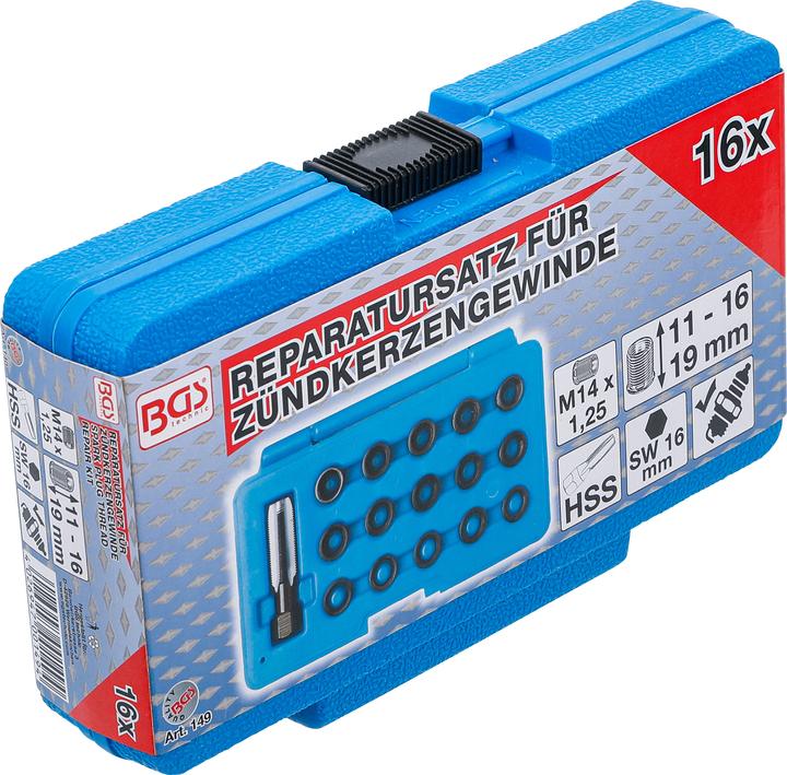 Actual product image BGS Repair Kit for Spark Plug Threads M14 x 1.25 mm 16 pcs.