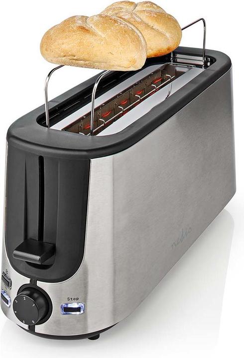 Actual product image Nedis Toaster stainless steel series 1 slot Browning levels: 6 Defrost function Bread roll attachment (EU plug)