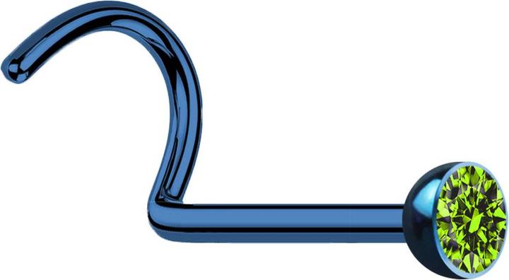 Produktbild Star Piercing Nasenstecker gebogen dunkelblau mit Kristall hellgrün (Chirurgenstahl 316L, ohne Messing)