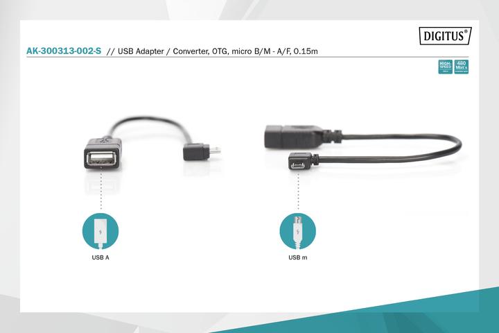 Produktbild Digitus USB2.0 Adapterkabel, OTG,0.15m (0.15 m, USB 2.0)
