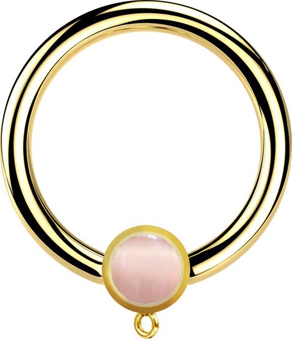 Immagine prodotto Star Piercing Anello Micro Closure placcato oro con cilindro in pietra rosa occhio di gatto per ciondolo (Mnerale, senza ottone, Acciaio chirurgico 316L)
