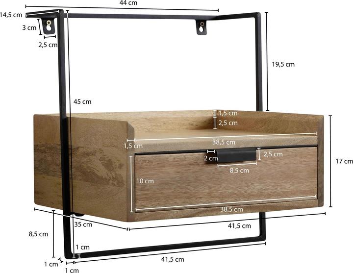 Produktbild FineBuy Nachttisch Nachtkonsole 44x45x35 cm Massivholz Hängend Boxspringbett