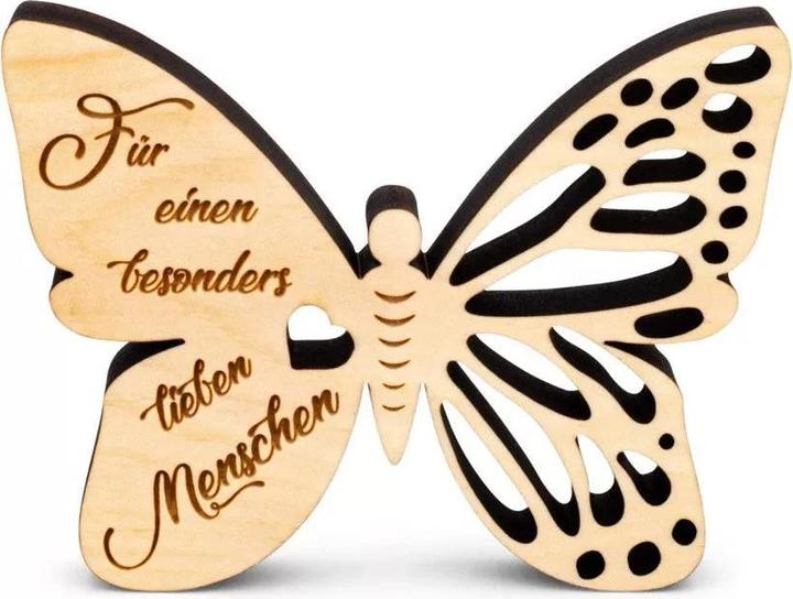 Produktbild ZNatur Zirben Holz Schmetterling Geschenk Deko mit Gravur Lieber Mensch No.45