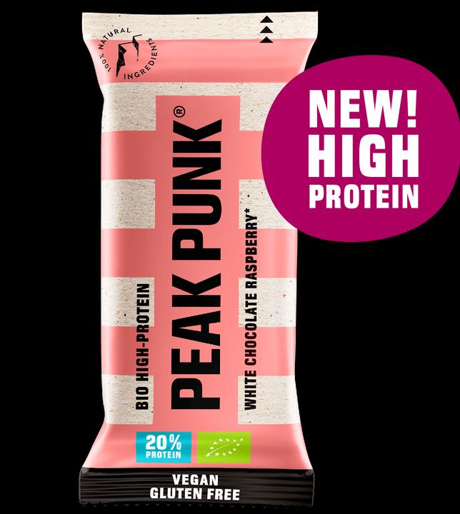 Immagine prodotto Peak Punk Biologico ad alto contenuto di proteine (Lampone al cioccolato bianco, 1 pz., 64 g)