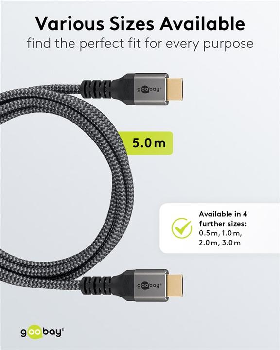 Productafbeelding Goobay Ultra High-Speed HDMI-kabel, 5 m, Haaienhuid Grijs (5 m, HDMI)