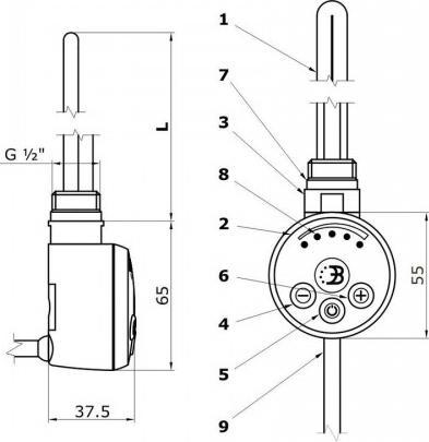 Produktbild Terma MERT - Thermostat Regler MEG für Handtuchheizkörper, inklusive Heizpatrone 400W, Weiss