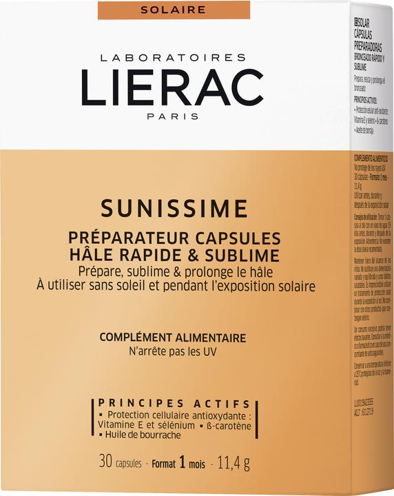 Valeurs nutritives et ingrédients Lierac Sunissime (30 pièce(s), Capsules, 29 g)