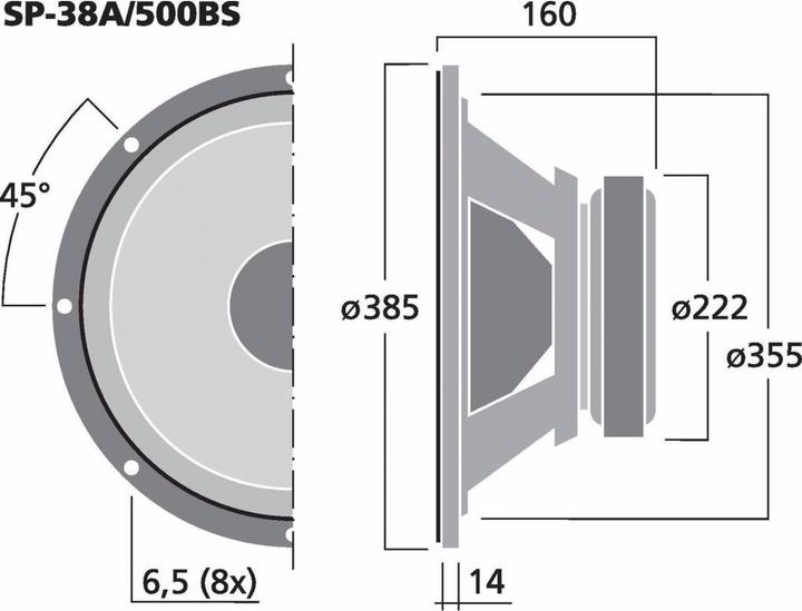 Produktbild Monacor PA-Bass-LS,15Z,500/1500W,ID355,AD385,ET160 (1 Stk.)
