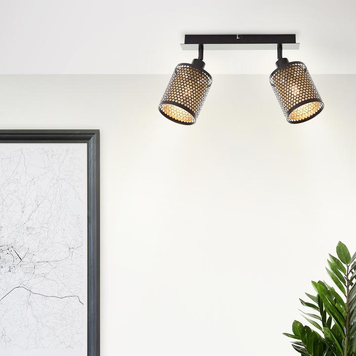Image du produit Brilliant Cheval Spotbalken 2flg noir or métal 2x D45, E14, 28 W, Geeign (E14)