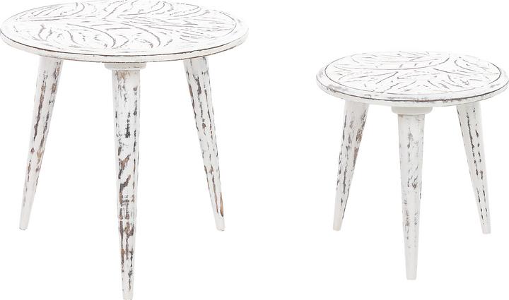Productafbeelding Beliani Bijzettafel Set van 2 Mango Hout Gebroken Wit CHANDRA (45 x 45 x 45 cm)
