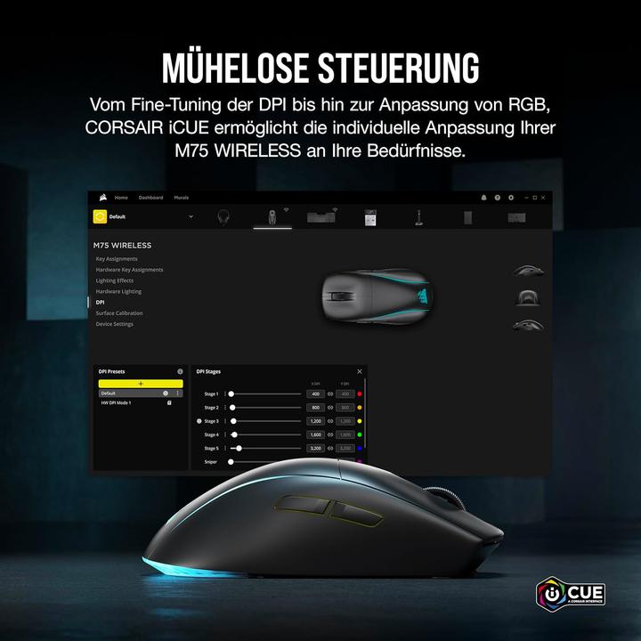 Actual product image Corsair M75 (Wireless, Cable)