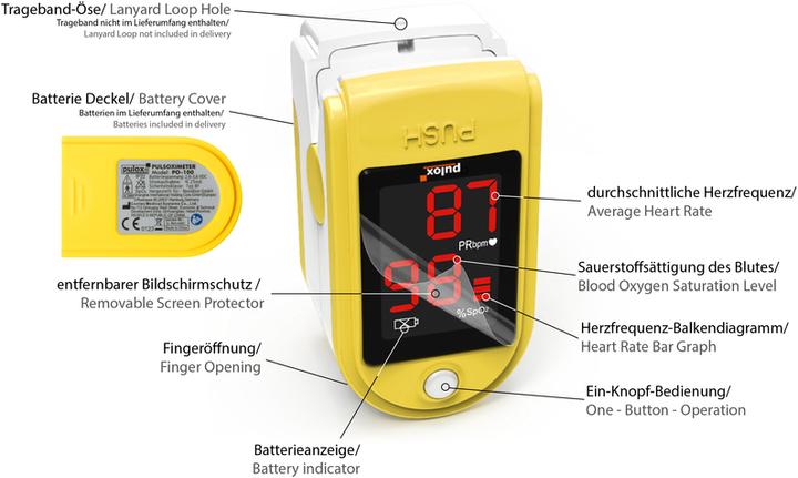 Image du produit Pulox Oxymètre de pouls PO-100 Solo en jaune
