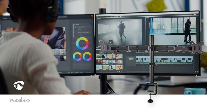 Produktbild Nedis Schreibtisch Monitorhalterung | 2 Bildschirm(e) | 15 - 32 " | 75x75 / 100x100 | Vollbeweglich (Tisch, 32")