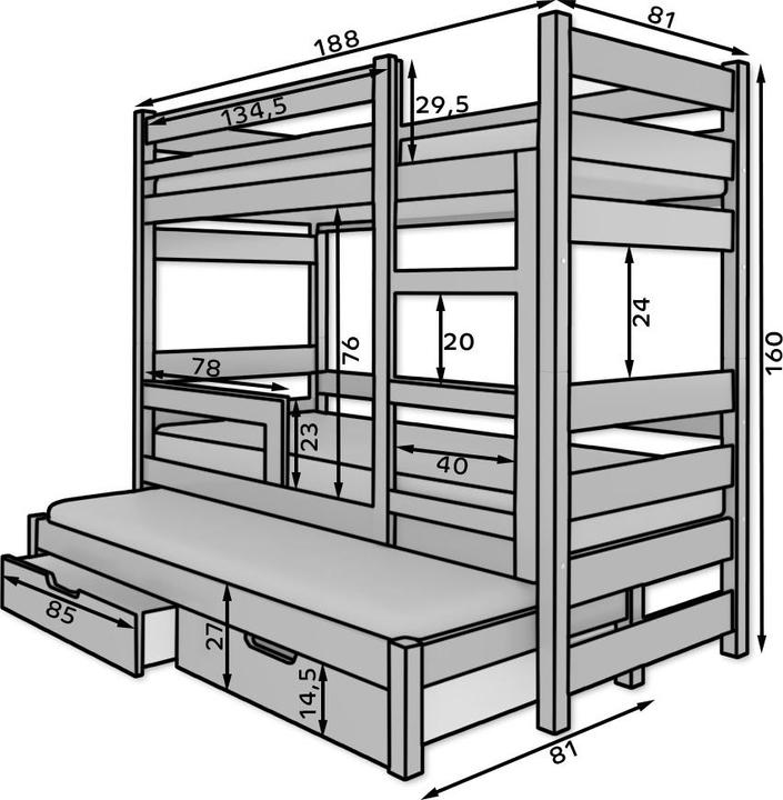 Image du produit ADRK Furniture Tripler les lits superposés avec les matelas KARLO