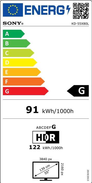 Energy Label Sony FWD-55X80L (54.72", X80L, LED, 4K, 2023)