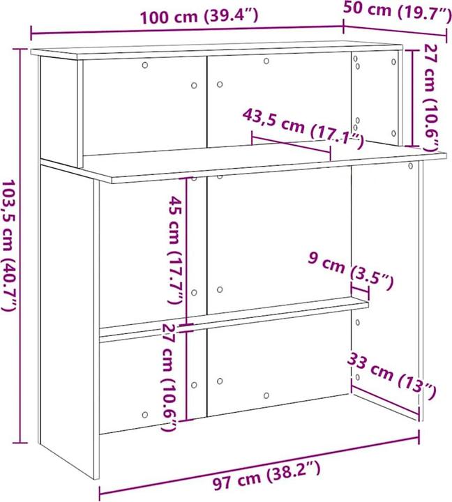 Immagine prodotto VidaXL Bancone reception in rovere affumicato 100x50x103,5 cm bancone reception in legno