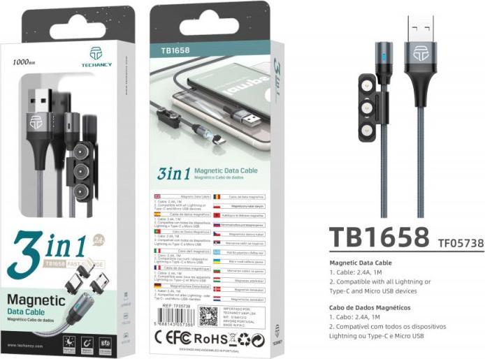 Image du produit ProPlus Câble magnétique 3 In 1 Gris (USB 3.1)