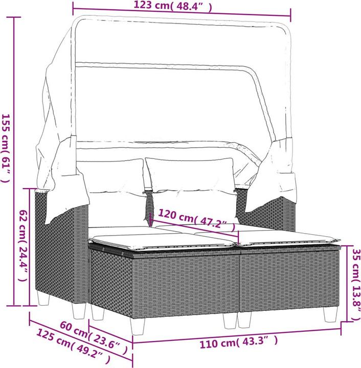 Produktbild VidaXL Gartensofa 2-Sitzer mit Dach und Hockern
