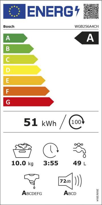 Energie-Label Bosch Hausgeräte Waschturm WGB256A4CH & WQB246D0CH